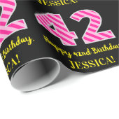 Papier Cadeau Fun Pink Stripes "42"; Joyeux 42e anniversaire; No (Coin rond)