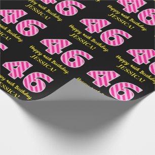 Papier Cadeau Fun Pink Stripes "46"; Joyeux 46e anniversaire; No