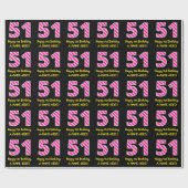 Papier Cadeau Fun Pink Stripes "51"; Joyeux 51e anniversaire; No (Plat)