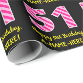 Papier Cadeau Fun Pink Stripes "51"; Joyeux 51e anniversaire; No (Coin rond)