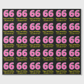 Papier Cadeau Fun Pink Stripes "66"; Joyeux 66e anniversaire; No (Plat)