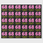 Papier Cadeau Fun Pink Stripes "68"; Joyeux 68e anniversaire; No (Plat)