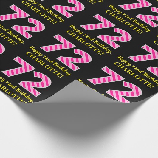 Papier Cadeau Fun Pink Stripes "72"; Joyeux 72e anniversaire; No (Coin)