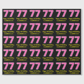 Papier Cadeau Fun Pink Stripes "77"; Joyeux 77e anniversaire; No (Plat)