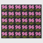 Papier Cadeau Fun Pink Stripes "96"; Joyeux 96ème anniversaire; (Plat)