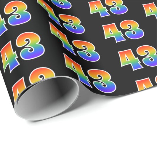 Papier Cadeau Fun Rainbow Spectrum Motif "43" Numéro d'événement (Coin rond)