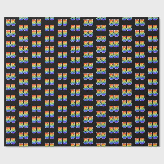 Papier Cadeau Fun Rainbow Spectrum Motif "55" Numéro d'événement (Plat)
