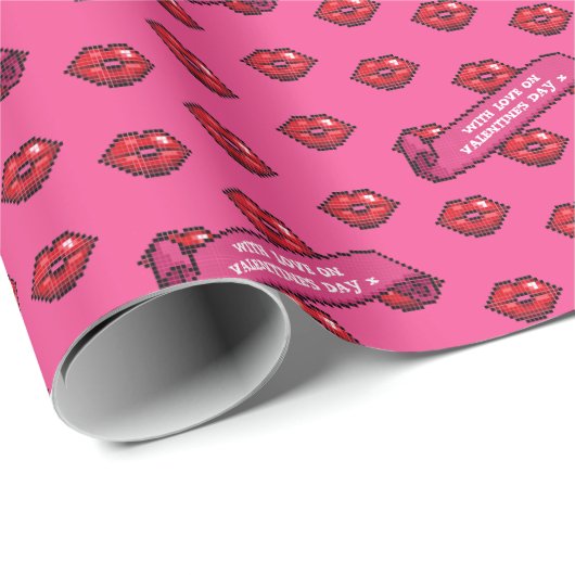 Papier Cadeau Fun Red Lips with Love On Valentine's Day Motif (Coin rond)