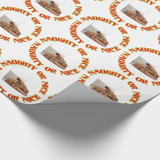 Papier Cadeau Fun Red Naughty ou Nice Lait et Cookies Enveloppem (Coin)