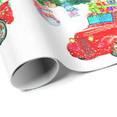 Papier Cadeau Fun Red Truck Snowmen, Chien Noël (Coin rond)