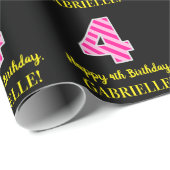 Papier Cadeau Fun Rose Stripes "4"; Joyeux 4ème anniversaire; No (Coin rond)