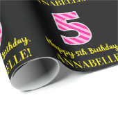 Papier Cadeau Fun Rose Stripes "5"; Joyeux 5e anniversaire; Nom (Coin rond)