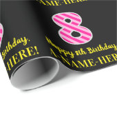 Papier Cadeau Fun Rose Stripes "8"; Joyeux 8ème anniversaire; No (Coin rond)