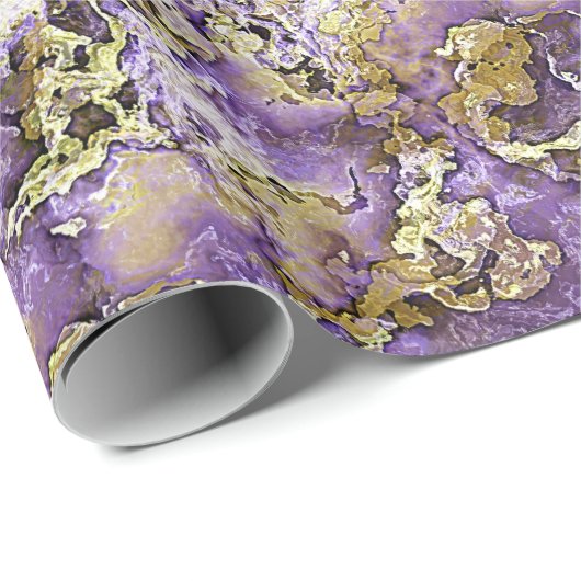 Papier Cadeau Fun Rose Violet Violet Faux Or Agate Art Motif (Coin rond)