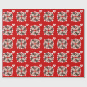 Papier Cadeau Fun Rouge Blanc Coeur Quatre Feuilles Clover Photo (Plat)