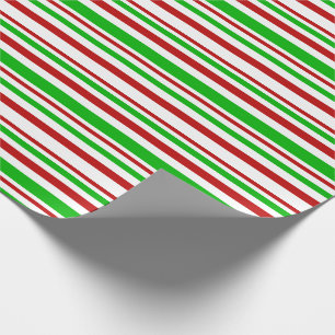Papier Cadeau Fun Rouge, Blanc, Vert Style de Noël Lignes