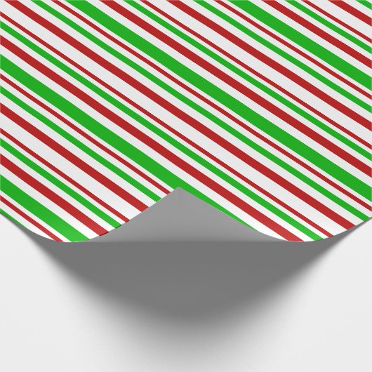 Papier Cadeau Fun Rouge, Blanc, Vert Style de Noël Lignes (Coin)