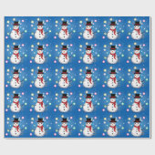 Papier Cadeau Fun Snowman souriant Joyeux Noël sur BLUE (Plat)