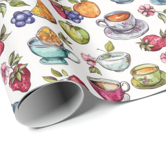 Papier Cadeau Fun tea party carrelé (Coin rond)