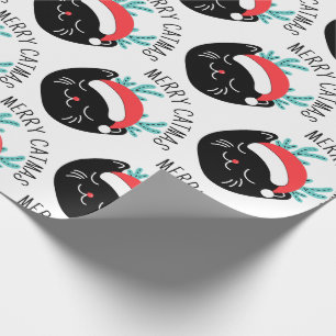 Papier Cadeau Funky Black Cat Motif Joyeux Noël