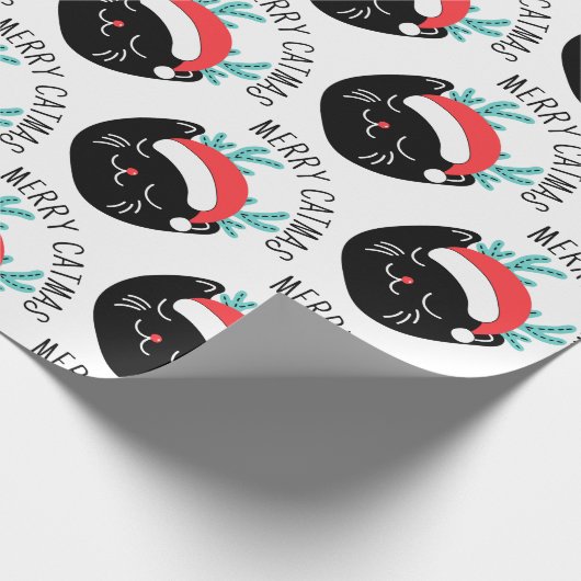 Papier Cadeau Funky Black Cat Motif Joyeux Noël (Coin)