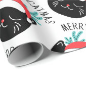 Papier Cadeau Funky Black Cat Motif Joyeux Noël (Coin rond)