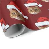 Papier Cadeau Funky Custom Face Chat Photo Santa Hat Noël (Coin rond)