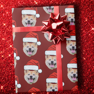 Papier Cadeau Funky Custom Face Chien Photo Santa Hat Noël