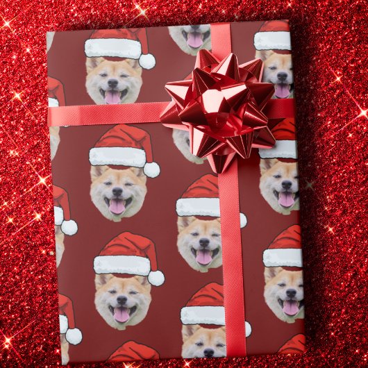 Papier Cadeau Funky Custom Face Chien Photo Santa Hat Noël
