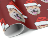 Papier Cadeau Funky Custom Face Chien Photo Santa Hat Noël (Coin rond)