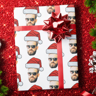 Papier Cadeau Funky Custom Face Photo Santa Hat Noël