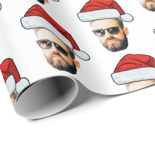 Papier Cadeau Funky Custom Face Photo Santa Hat Noël (Coin rond)