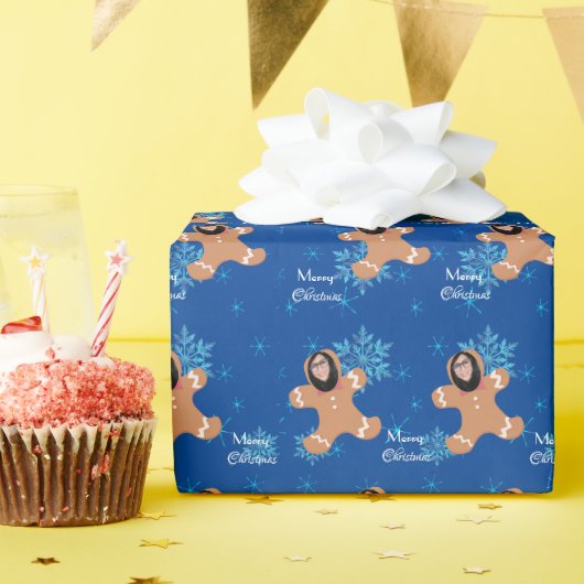 Papier Cadeau Funky Face Ginger Cookie Joyeux Noël Photo (Fête d'anniversaire)