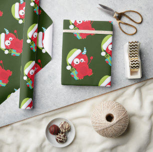 Papier Cadeau Funky Red Christmas Monster Enfants Vacances