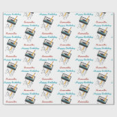 Papier Cadeau Funny 80s Musique Retro Cassette Anniversaire Nom (Plat)