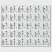 Papier Cadeau Funny Blue et gris ordinateur Nerd avec chat (Plat)