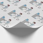 Papier Cadeau Funny Blue et gris ordinateur Nerd avec chat (Coin)