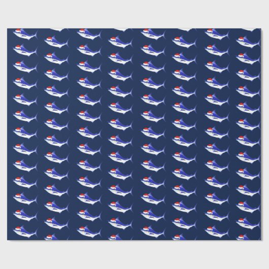 Papier Cadeau Funny Blue Marlin Santa Claus (Plat)