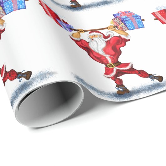 Papier Cadeau Funny Bodybuilder Santa Claus Wrapping Papier cade (Coin rond)