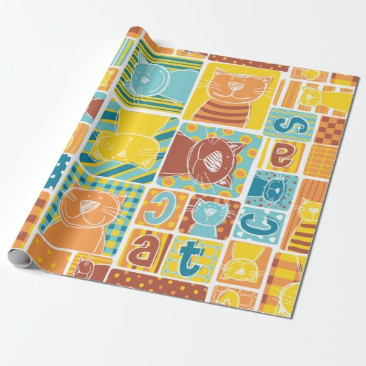 Papier Cadeau Funny cat fabric patchwork wallpaper,abstract seam (Déroulé)