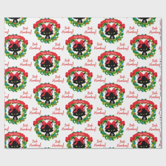 Papier Cadeau Funny Chat noir en colère "Bah Humbug" (Plat)