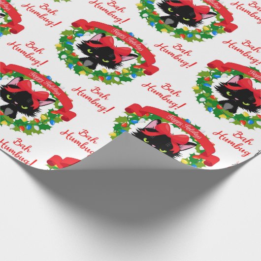 Papier Cadeau Funny Chat noir en colère "Bah Humbug" (Coin)