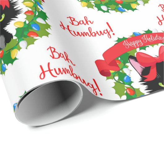 Papier Cadeau Funny Chat noir en colère "Bah Humbug" (Coin rond)