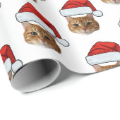 Papier Cadeau Funny Chat Santa Hat | Photo personnalisée du visa (Coin rond)
