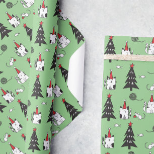 Papier Cadeau Funny Chats Noël motif vert