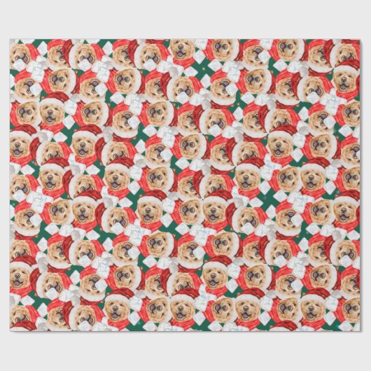 Papier Cadeau Funny Chow Chow Motif de Noël (Plat)