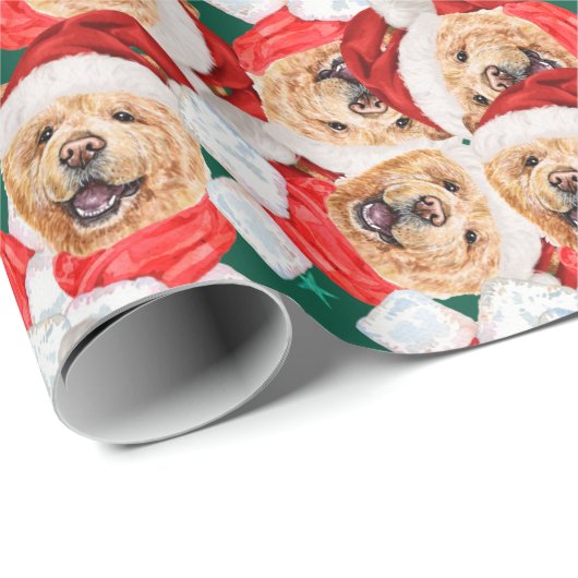 Papier Cadeau Funny Chow Chow Motif de Noël (Coin rond)