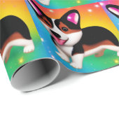 Papier Cadeau Funny Corgi Puppy Dog   (Coin rond)