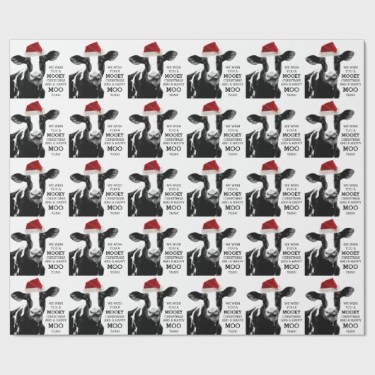 Papier Cadeau Funny Cow Mooey Noël et Bonne année MOO! (Plat)
