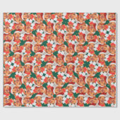 Papier Cadeau Funny Cream Dachshund Motif de Noël (Plat)